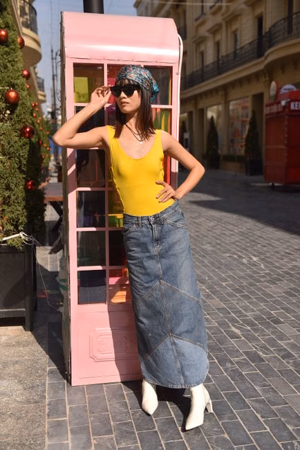 Saia Jeans Longa